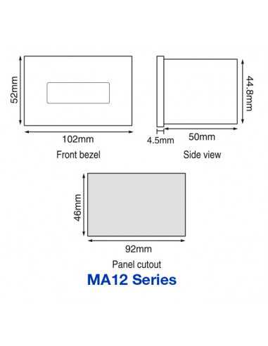 MA12-50mV-DC-110V-CU & MA12-100mV-DC-110V-CU, LED Ampere Meters