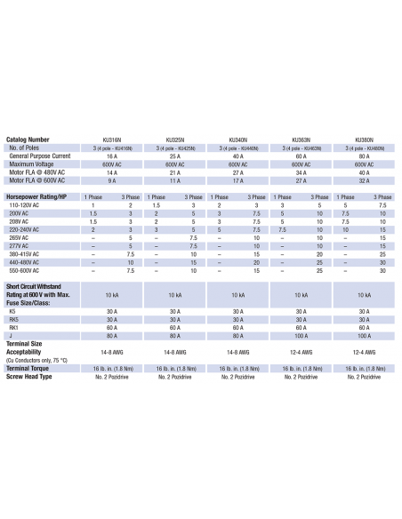 KU425N - 25 A 4 pole Extended/Direct Handle Motor Disconnect Switch