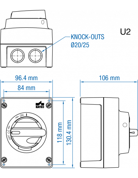 KEM416UL - 16A - Non-Fused Polycarbonate Enclosed Motor Disconnect Switch