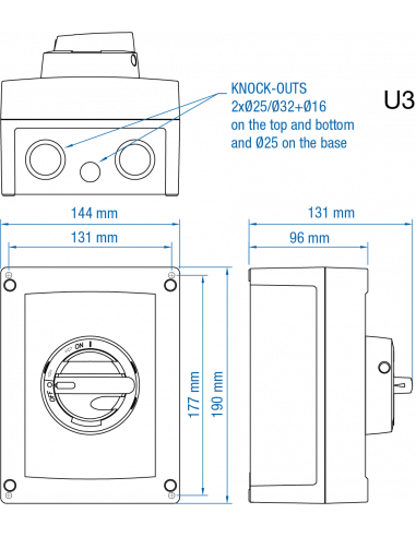 KEM460UL - 60A - Non-Fused Polycarbonate Enclosed Motor Disconnect Switch