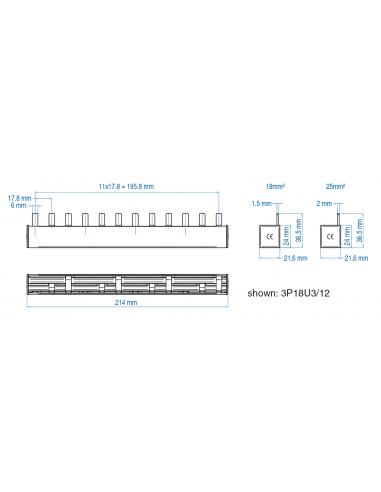 3P25U3/6 - UL 508 & UL 1077 - 3 PHASE BUSBAR - standard pole spacing