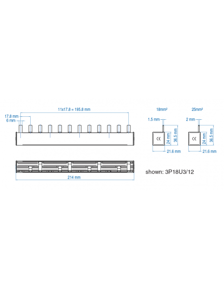 3P25U3/27 - UL 508 & UL 1077 - 3 PHASE BUSBAR - standard pole spacing