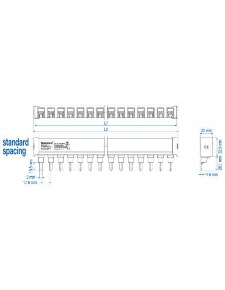 2P18ULC3/12 - UL 489 - 2 PHASE CUTTABLE BUSBAR - standard spacing