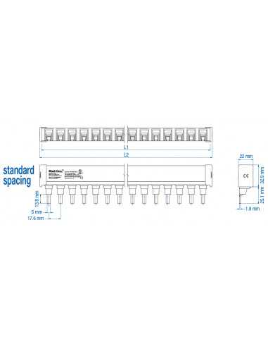 2P18ULC3H/30 - UL 489 - 2 PHASE CUTTABLE BUSBAR - standard spacing