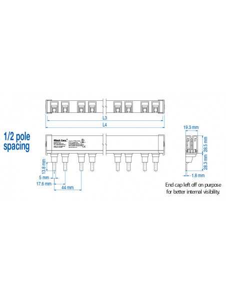 2P25ULC3H/48 - UL 489 - 2 PHASE CUTTABLE BUSBAR - auxiliary spacing