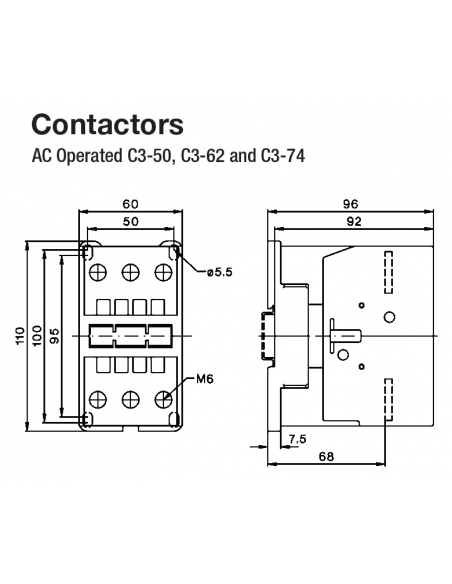 A16PC3-50A00-AC24V PC Series Contactors - 74A Frame (1 Phase, 3 Phase)