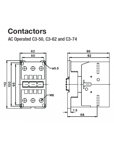 A16PC3-74A00-DC230V PC Series Contactors - 74A Frame (1 Phase, 3 Phase)