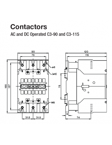 A16PC3-115A00-230V PC Series Contactors - 115A Frame (1 Phase, 3 Phase)