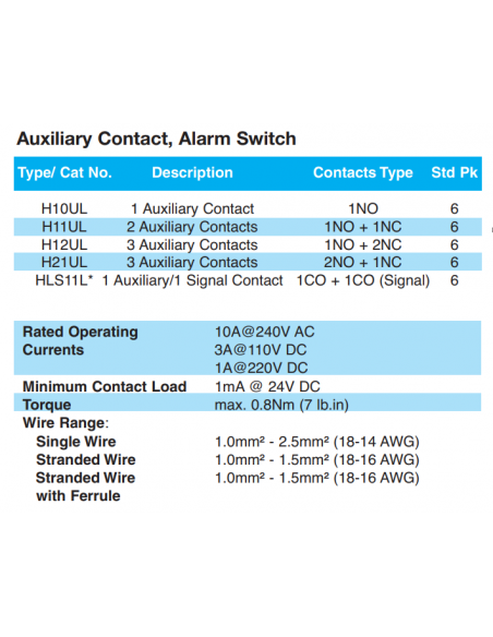 H11UL - Auxiliary Contact, Alarm Switch