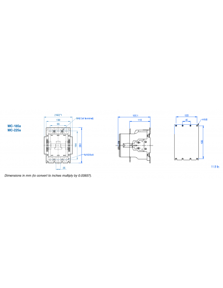 MC-185A-24V MC Series Contactors - 3 Pole 225AF Frame AC/DC