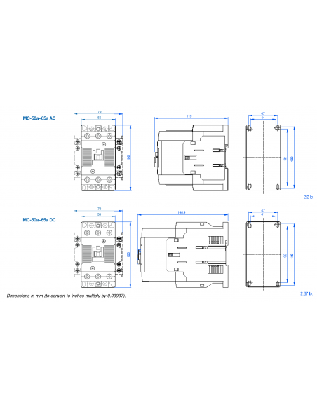 MC-50A-AC480V MC Series Contactors - 3 Pole 65AF Frame AC