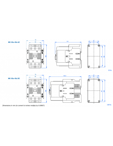 MC-50A-DC12V MC Series Contactors - 3 Pole 65AF Frame DC