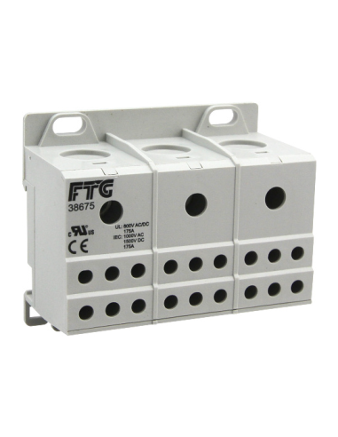 38675 - 3 - Pole 125A Plain Brass Power Distribution Block