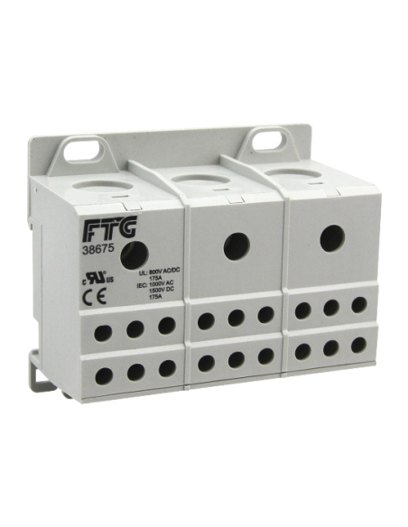 38675 - 3 - Pole 125A Plain Brass Power Distribution Block