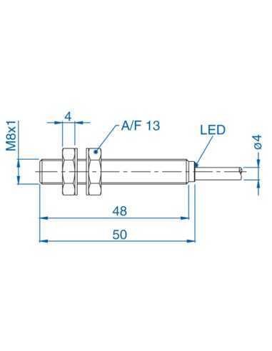 AIS08F1.5AN024-2M - M8 Flush Mount Cylindrical Sensor, DC - 3 WIRE-STANDARD