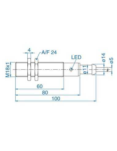 AIS18F05RD024-2M - M18 Flush Mount Cylindrical Sensor, DC - 2 WIRE- STANDARD|Sensors