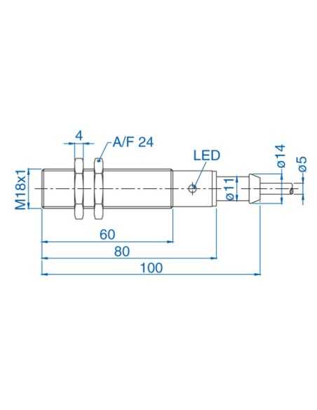 AIS18F05RD024-2M - M18 Flush Mount Cylindrical Sensor, DC - 2 WIRE- STANDARD|Sensors